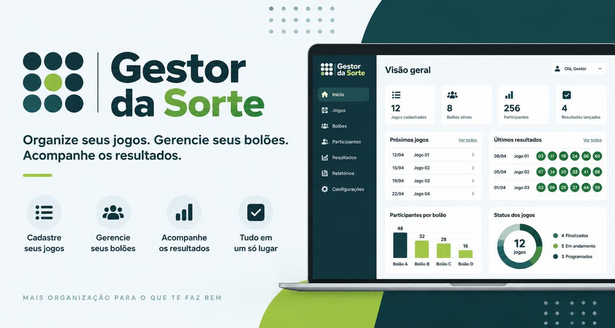 Identidade visual do Gestor da Sorte com grade de dezenas